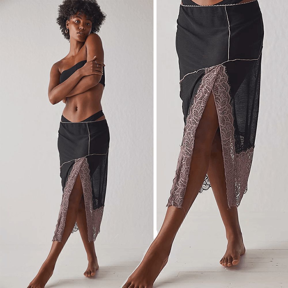 Free People Into You Half Column Slip - Black/Purple